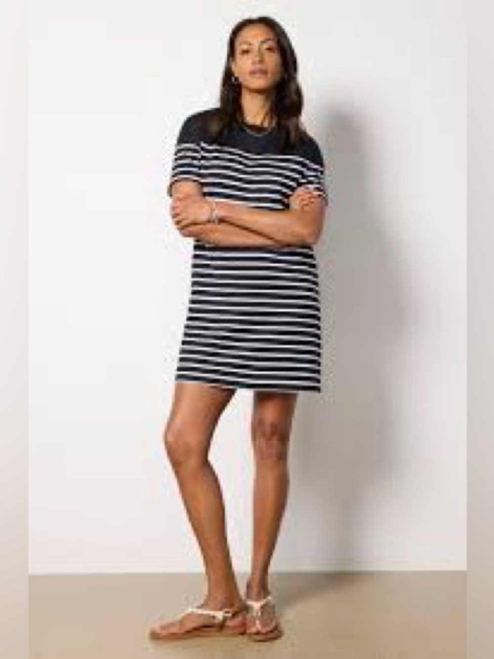 Evereve Striped Short Sleeve Black and White T-Shirt Dress Small